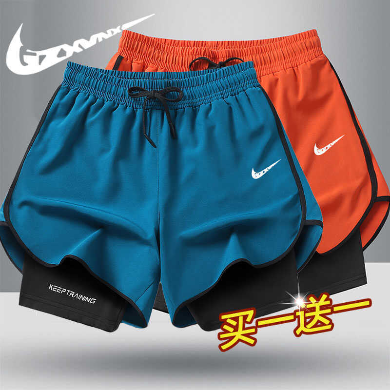 A generation of hair brand shorts female men's summer thin fitness running fake two double three-piece pants ice silk speed