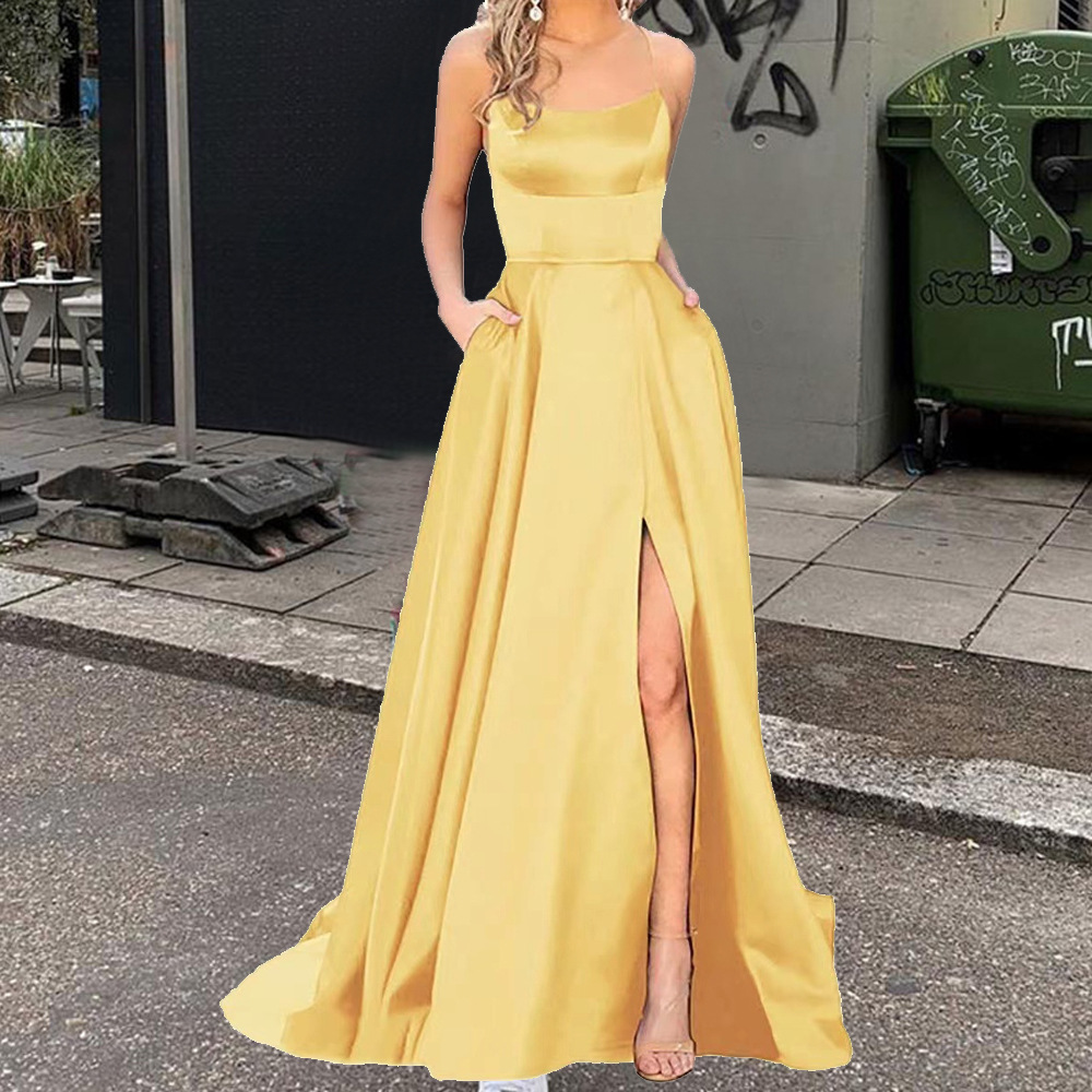2025 color sólido vestido de dama de honor europeo y americano falda larga delgada sin tirantes novia vestido de noche de grupo de dama de honor de moda de Amazon