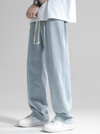 Men's Straight-Leg Jeans Summer New Thin Trendy Brand Loose Drape Wide-Leg Floor-Length Casual Pants