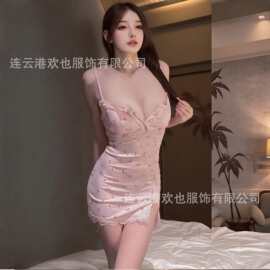 纯欲少女情趣内衣粉色樱桃蕾丝性感吊带紧身免脱连衣睡裙套装0512