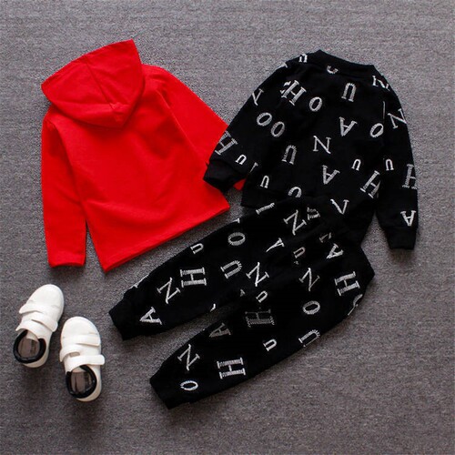New Spring and Autumn Style Children's Zip-Up Shirt Set of Three for Little Kids, Baby Full Print Letter Hooded Long-Sleeve Sweatshirt Outfit