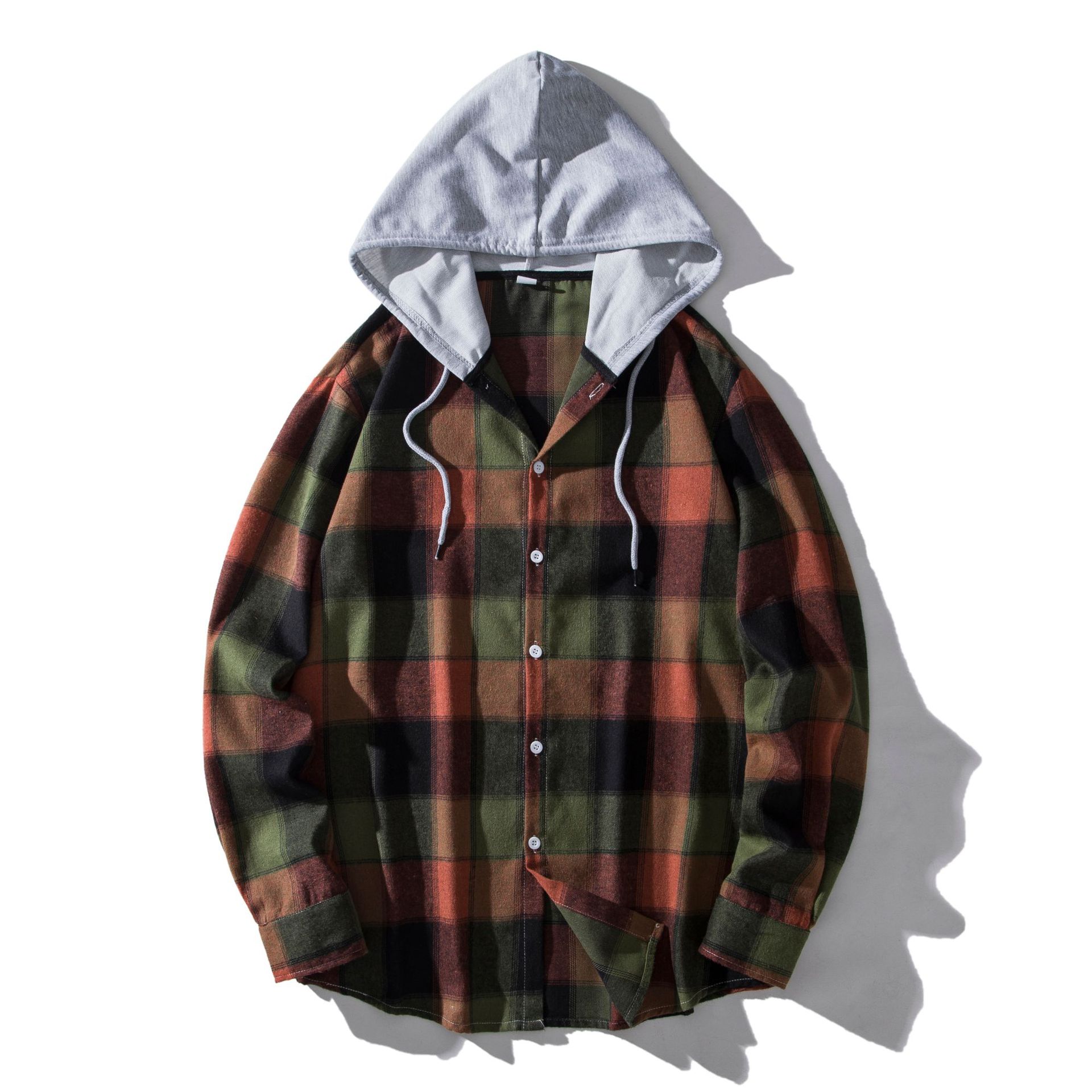 Herren Flanellhemd Mit Kapuze Kariertes Oversized Freizeithemd_voghion.com