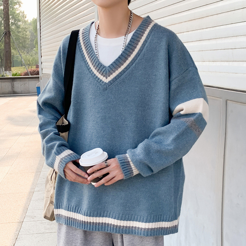 Casual retro warm sweater men's Italian business thick long sleeve pullover cricket tennis color matching popular sweater