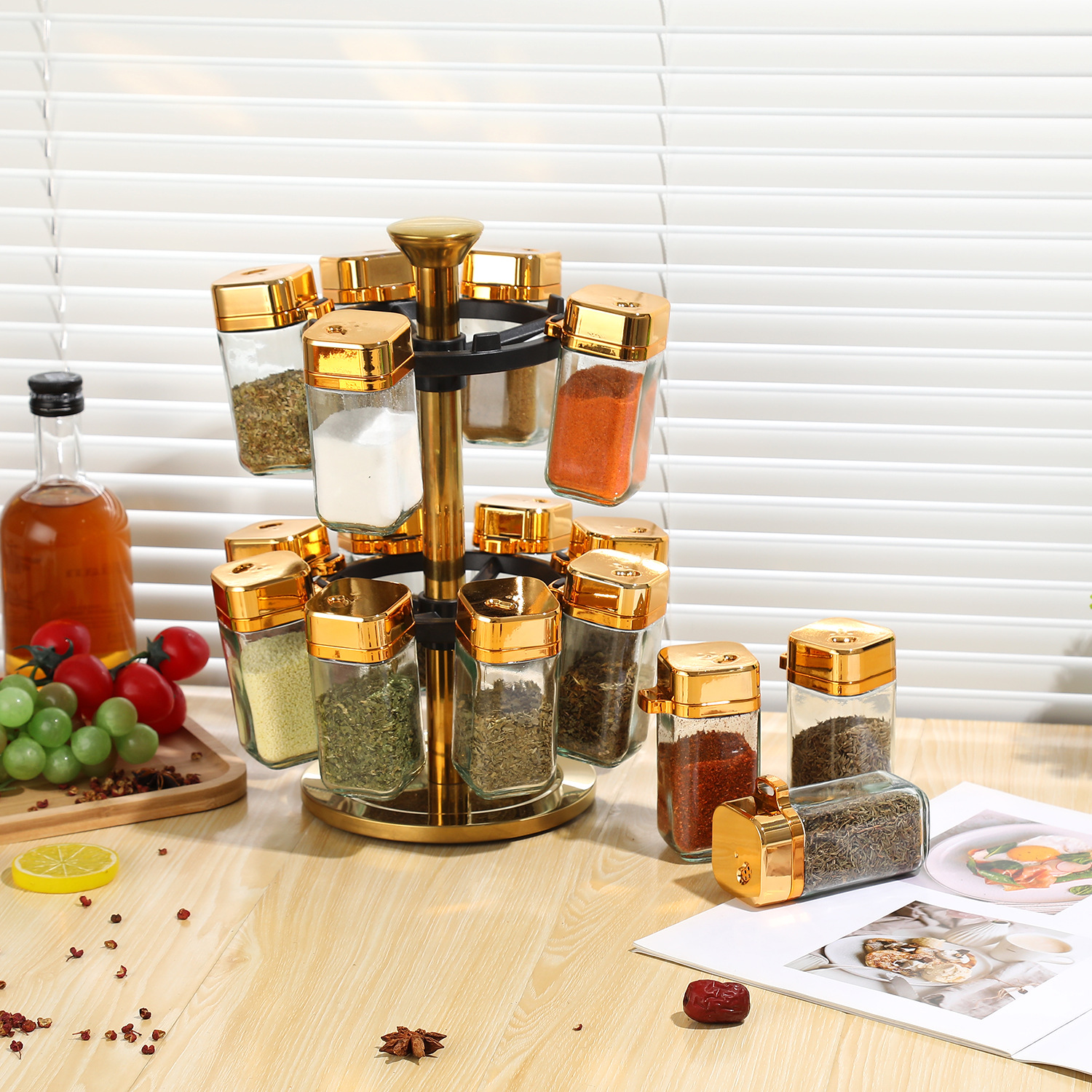 Rack de condimento giratorio de acero inoxidable multicapa mesa de almacenamiento de condimento de cocina multifuncional rack de esquina de condimento mesa giratoria