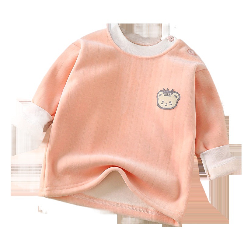 Baby fleece-lined sweater autumn and winter thickened one-piece velvet boys and girls warm top inner wear baby children bottoming shirt