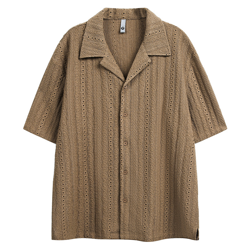2026 New Summer Breathable Hollow-Out Cuban Collar Short-Sleeve Shirt for Men, Loose Casual Retro Half-Sleeve Shirt for Men