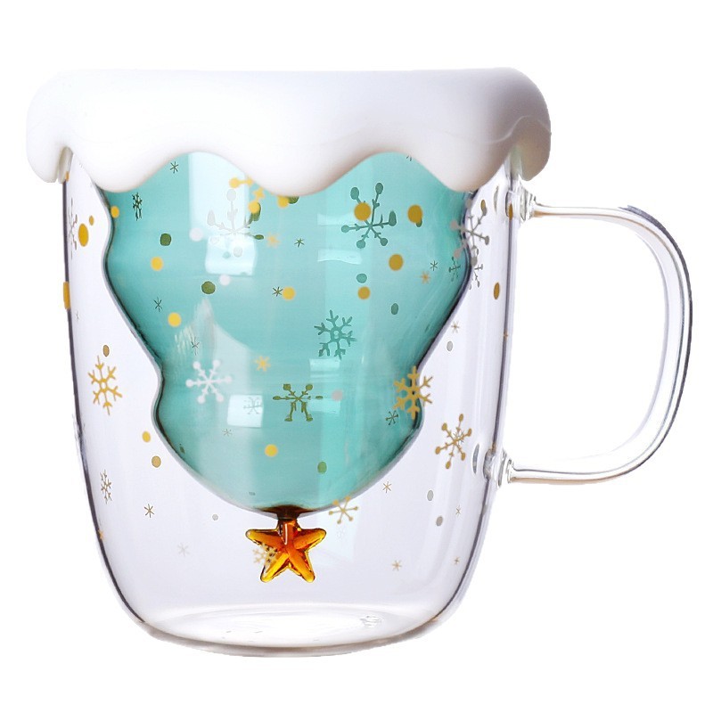 高ホウ素シリコンガラスの取っ手付き二層クリスマスカップのシンプルな家庭用ジュース飲料カップ|undefined