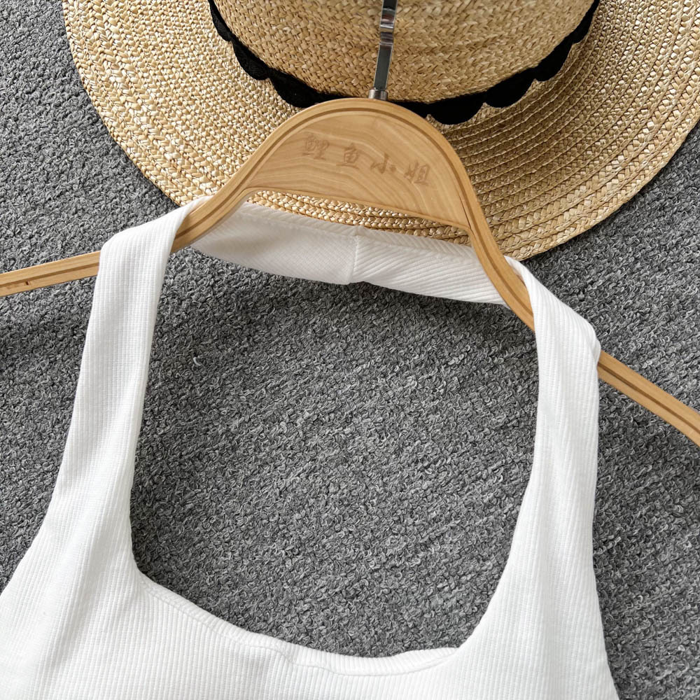 84g Weight Cotton, Rib Fabrics Fabric Type Short Top Length Vest Tops Type Holiday, Banquet, Daily Occasion Halter Neck Neckline Slim Fit Type Solid Color Pattern Summer Season Women's Gender Elegant, Streetwear Style Wholesale Women's Elegant Streetwear Solid Color Tank Tops 12