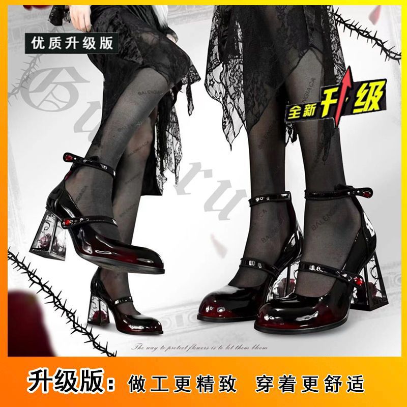 35-43 plus size Rose Thick Heel Shoes 42 Internet Popular Mary Jane Shoes Retro Single Shoes Sexy Lolita Shoes 41