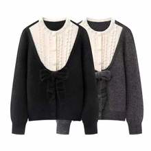 现货 2025冬季款女气质赫本风拼接蝴蝶结装饰针织衫LF25D01ZC154