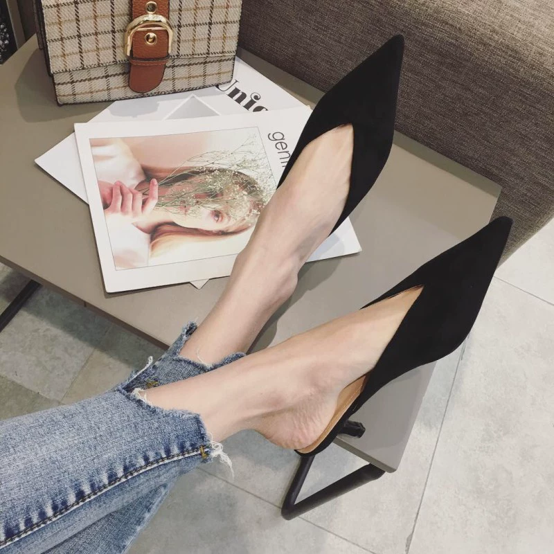 Весна и лето 2023, новые модные замшевые женские туфли на высоком каблуке в корейском стиле, полуслипкие женские туфли, босоножки на шпильке с острым носком