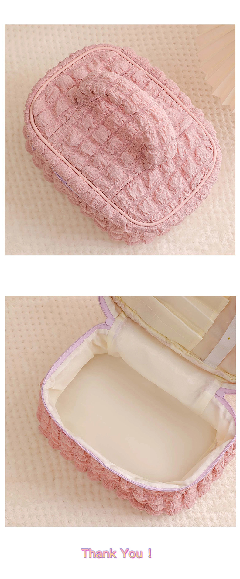 Casual Solid Color Seersucker Storage Bag Makeup Bags display picture 1