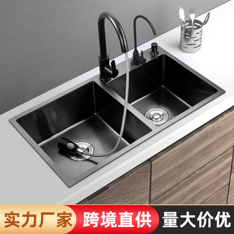 Manufacturer Wholesale Sink Stainless Steel Nano Black Double-slot Kitchen Sink Vegetable Sink Dishwashing Sink Hand-drawn Manufacturer Wholesale Sink Stainless Steel Nano Black Double-slot Kitchen Sink Vegetable Sink Dishwashing Sink Hand-drawn