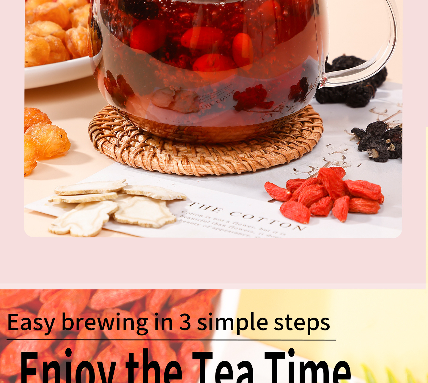 Ginseng Black Goji Mulberry Red Date Longan Wellness Tea Bags 25 Pack Sugar Free Herbal Tea preparation