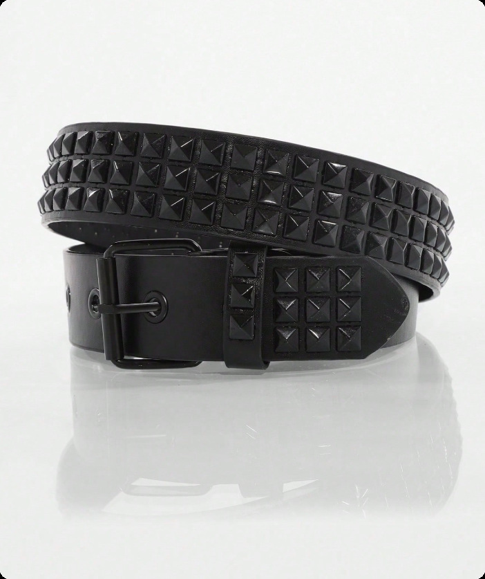Unbranded 3-Row Pyramid Studded Belt Black
