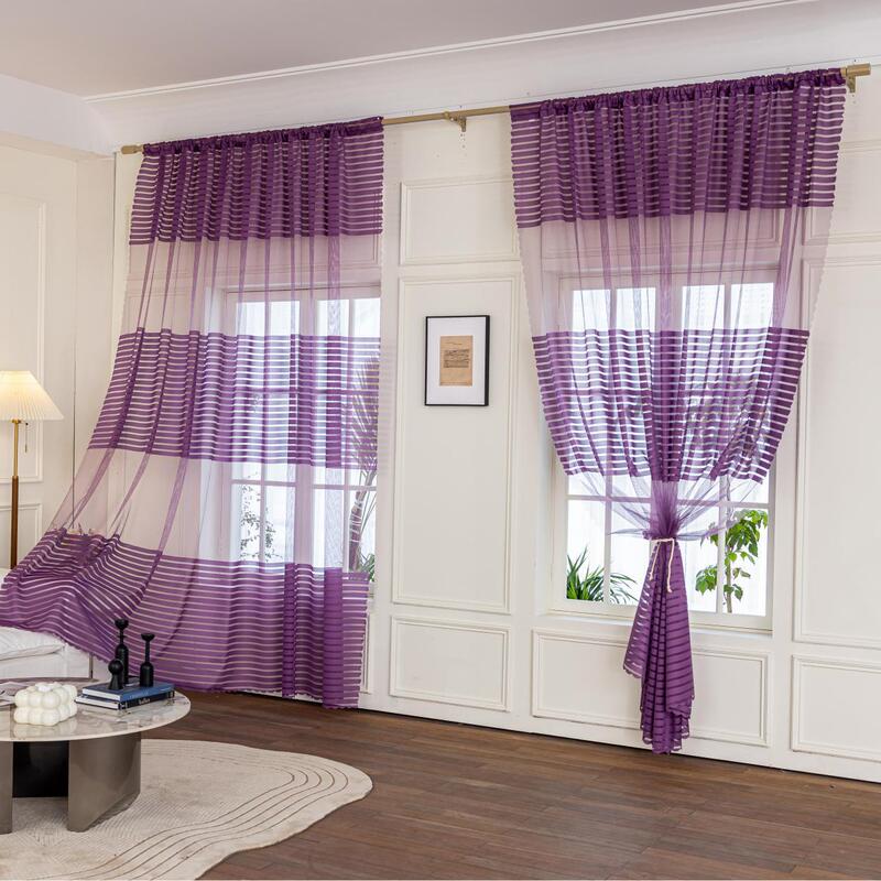 Cross-Border Popular Horizontal Striped Window Sheer, Light-Transmitting but Opaque Bedroom Curtain, Ready-Made Curtain Cross-Border Popular Horizontal Striped Window Sheer, Light-Transmitting but Opaque Bedroom Curtain, Ready-Made Curtain