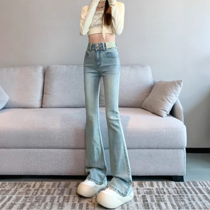 light blue High Waist Flared Jeans Women's New plus size chubby girl Slim-fit Skinny Little Micro Horseshoe Pants light blue High Waist Flared Jeans Women's New plus size chubby girl Slim-fit Skinny Little Micro Horseshoe Pants