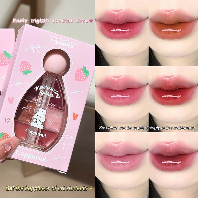 Cappuvini Six-Color Mirror Lip Gloss, Water-Glossy Student Cosmetics, Glass Lip Glaze, Cross-Border Beauty Makeup, Lipstick, Makeup