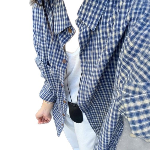 Blue Grid Long-Sleeve Women's Shirt Spring Summer Autumn Sun Protection Top Casual Loose Matchable Top Thin Jacket