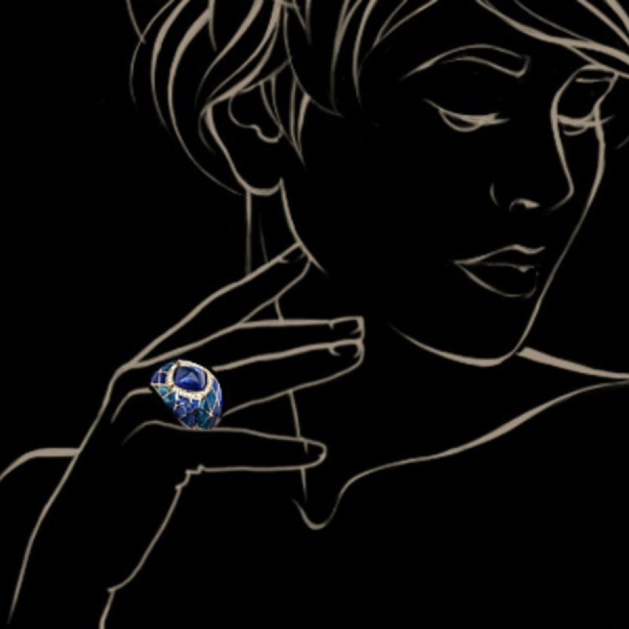 Fashion Blue Gem Inlaid Zirconium Rhinestone Ring - detail close-up