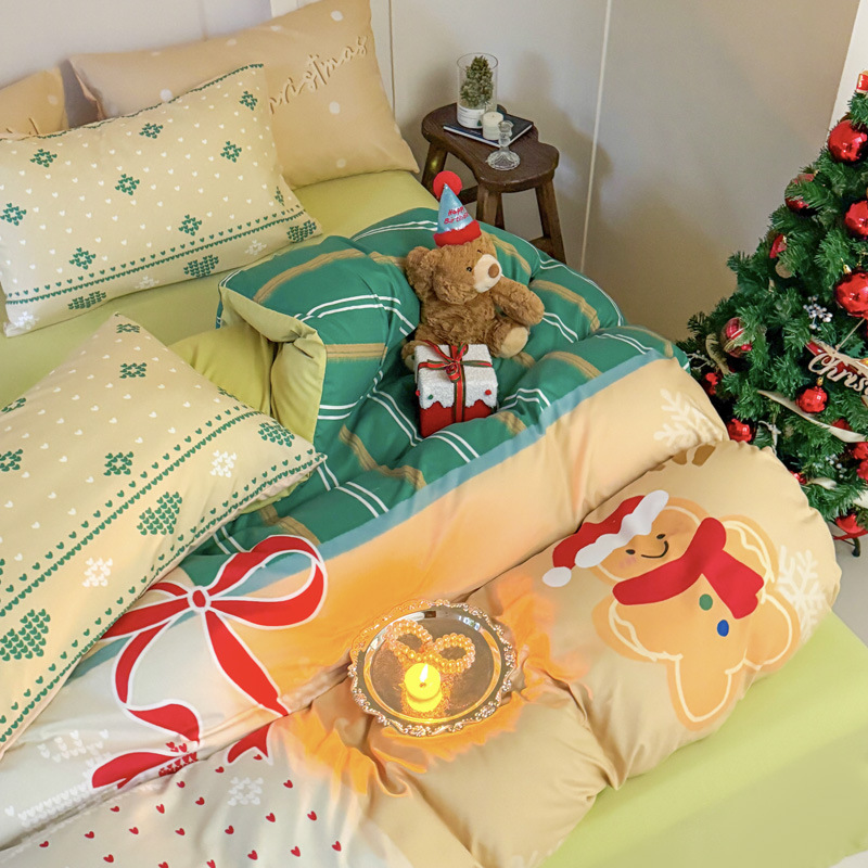 Christmas Style Super Soft Washed Cotton Printed Four-piece Bedding Set