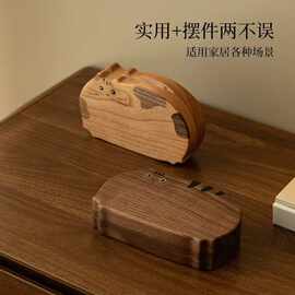 实木首饰收纳盒创意珠宝耳钉戒指便携双层小猫可爱饰品盒