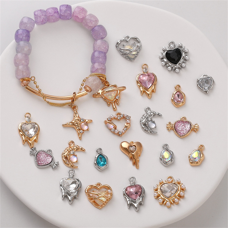 Heart Shape, Rose Pattern 1 Piece Glass Copper Heart Shape Rose Pendant DIY Jewelry Accessories Bracelets Necklace