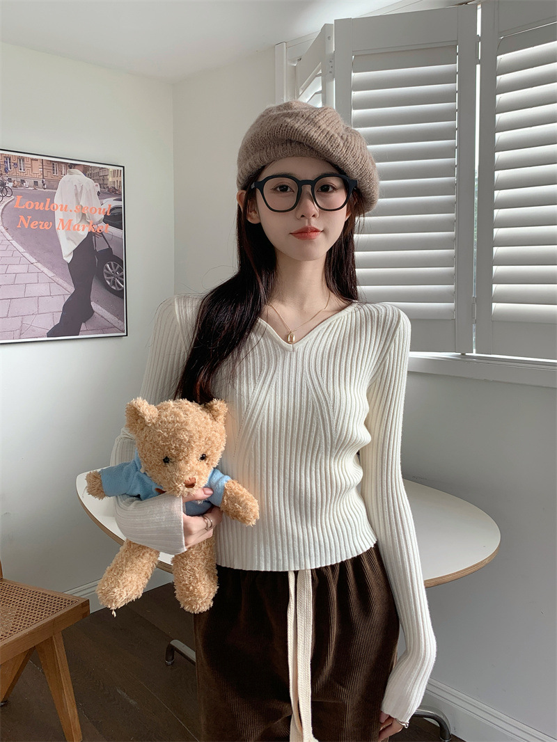 살구/여성 가을 스타일/초가을 고급 상의/초가을 상의/가을 겨울 여성용 하의 셔츠/니트 스웨터/한국식 초가을 상의/긴팔 하의 셔츠