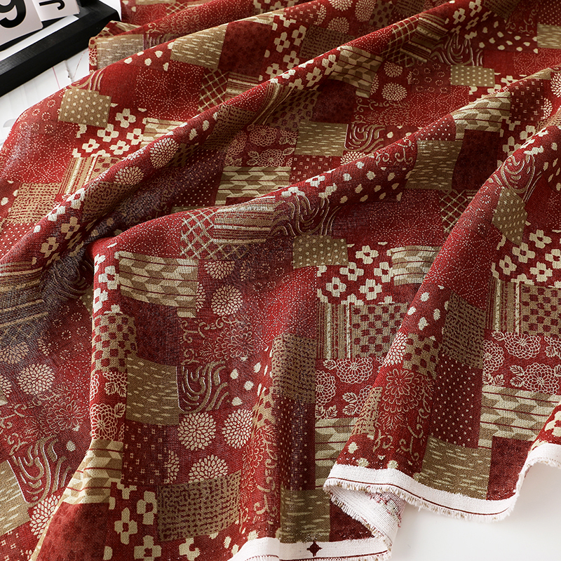 棉麻印花做旧衬衣连衣裙服装面料diy拼花手工布料复古书衣背景布