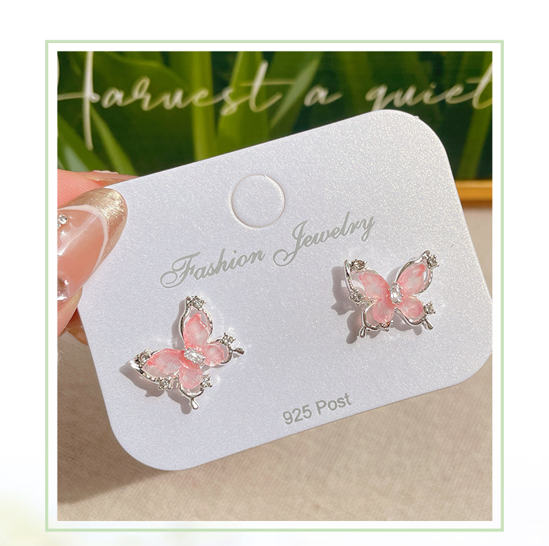 10g Weight 925 Sterling Silver Ear Needle Material 1 Pair Sweet Butterfly Alloy Resin Women's Ear Studs