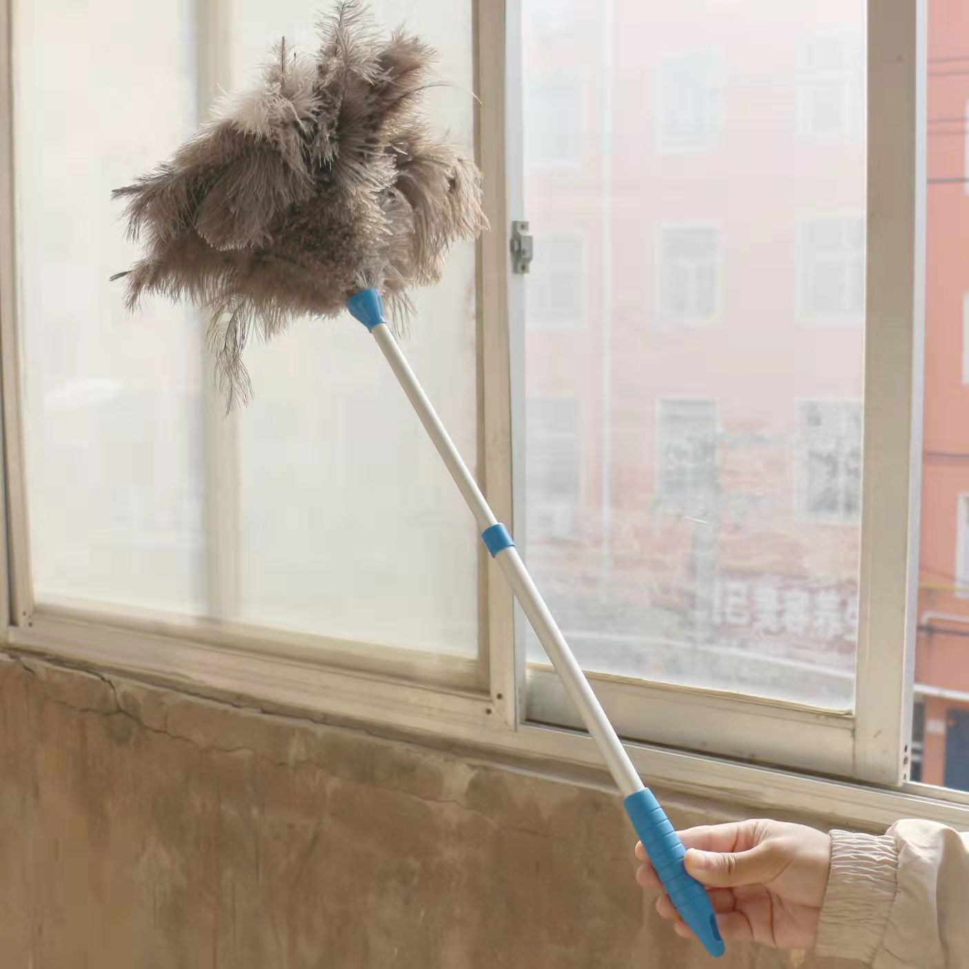 Pluma de avestruz plumero eliminación de polvo sin pelusa limpieza del hogar coche limpieza estática pelo gris cepillo artefacto plumero de pollo
