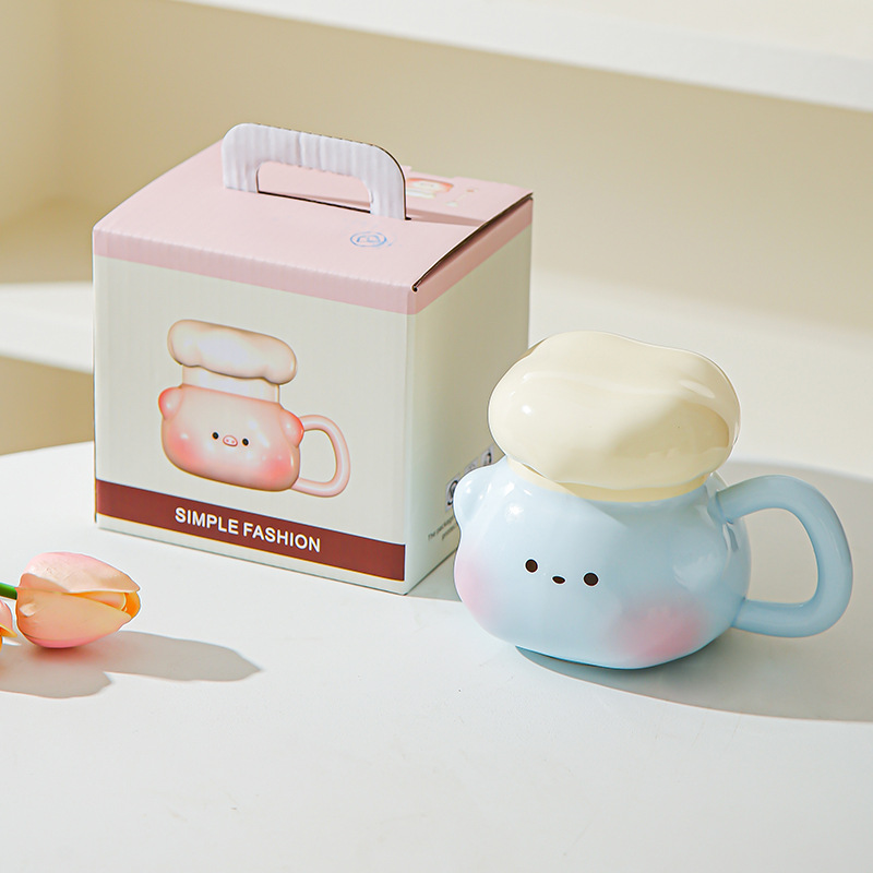 Doll cute cerámica taza de regalo de cumpleaños para chicas estudiantes regalo de mano pareja taza de cerámica con tapa