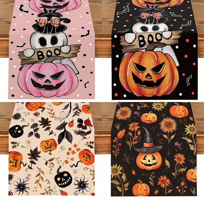 Halloween Party Polyester Table Flag Autumn Pumpkin Tablecloth Restaurant Coffee Table Decoration Table Flag Disposable Polyester Table Flag