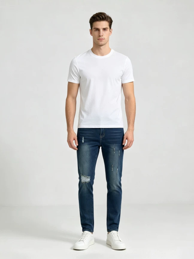 Jeans Ajustados para Hombre de Mezclilla de Algodón, Elástico, Lavado, para Uso Casual