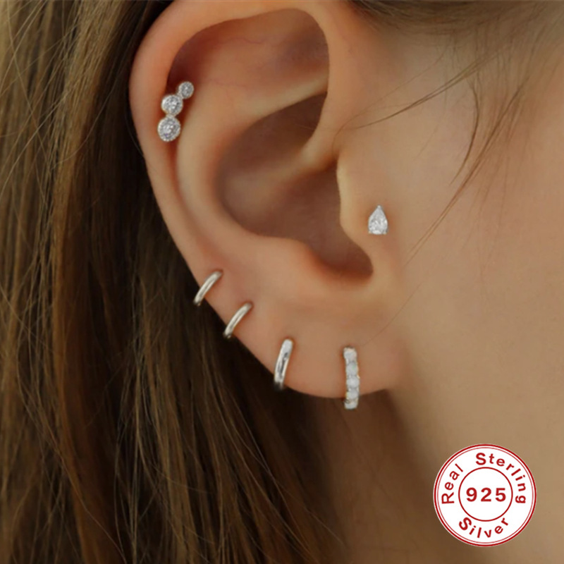 Inlay Design 1 Piece Ear Cartilage Rings & Studs Fashion Star Moon Lightning 925 Sterling Silver Inlay Zircon