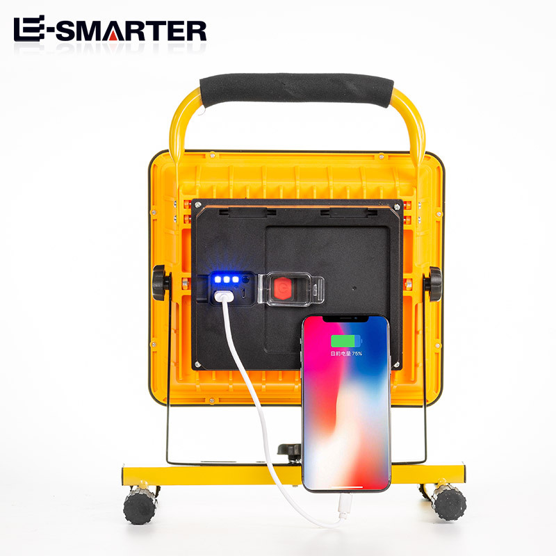 Luz de inundación LED transfronteriza, luz fuerte, luz fuerte, luz de trabajo móvil, luz de minero con pantalla eléctrica recargable, luz de césped exterior
