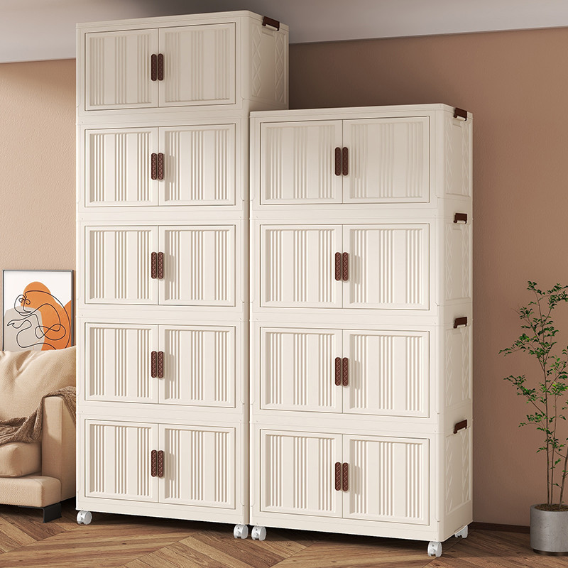 Household Large 64cm Installation-Free Multi-Function Folding Storage Cabinet for Children's Toy Storage Rack with Wheels for Household Bedroom