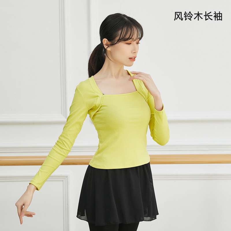 舞蹈练功服女春秋成人复古芭蕾风教师形体服装长袖假两件气质上衣|undefined