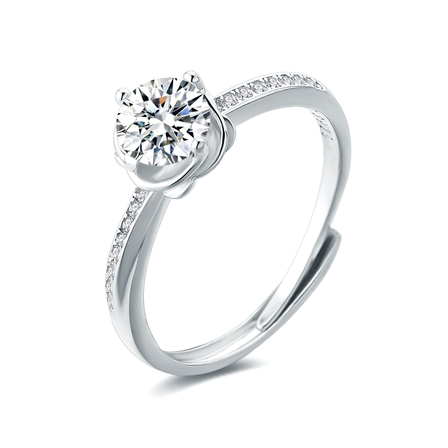 Luz de moda estilo de lujo S925 anillo de plata de ley diez flechas diez corazón anillo de diamantes geométrico redondo 1 quilate circón fila diamante par anillo