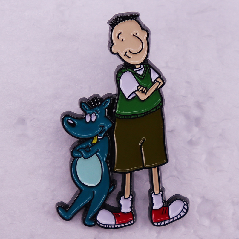Retro reversspeldje met cartoonanimatie, Dagboek van Ade Doug, Kleine Jongen, Broche, Nostalgisch herdenkingsspeldje, Cadeau_voghion.com