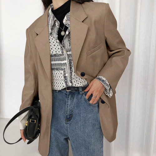 Women's Khaki Suit Jacket Spring and Autumn Season Korean Style Small Western Suit Set Lady Casual Elegant Top Simple