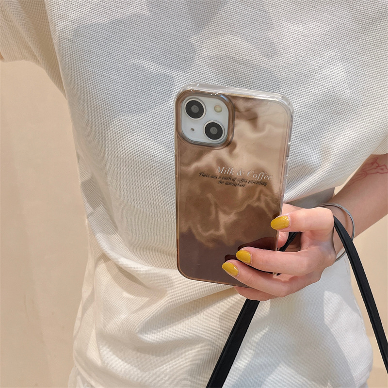 El patrón de papel de aluminio manchado degradado de café estilo ins se aplica a la carcasa del teléfono móvil iPhone13 16ProMax Apple 14/15 hembra