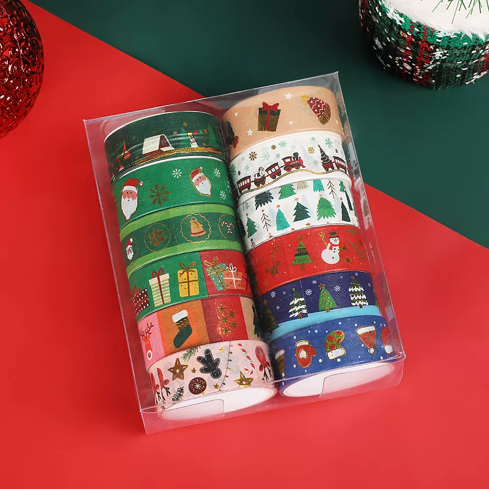 烫金圣诞和纸胶带可爱卡通圣诞节日手帐胶带diy装饰手账贴纸12卷