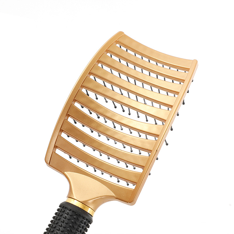 Peine de costilla dorada Cabello de cabeza esponjoso para niñas Peinado doméstico Cabello largo Cabello rizado Limpieza del cuero cabelludo Masaje Peine de curva grande