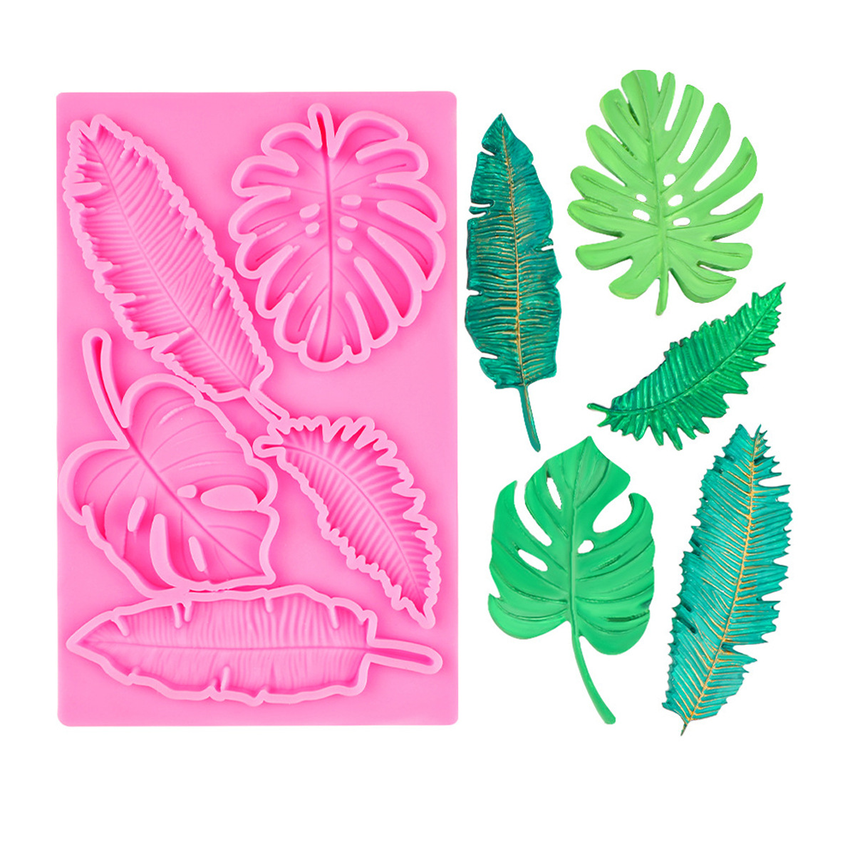 Molde de hojas de helecho de plumas de pavo real de chocolate fondant, molde de yeso de expansión de jabón hecho a mano de bricolaje, molde de decoración de pastel