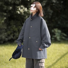 美式复古中长款新款秋季夹克春秋休闲宽松上衣工装风衣外套潮牌