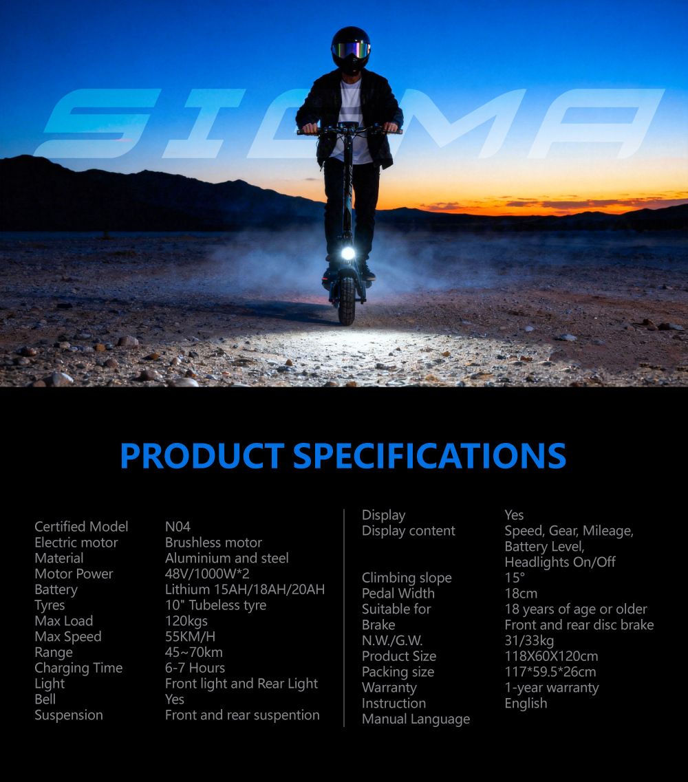 Factory Custom-Made High-Speed 55-Speed Dual-Drive 1000W*2 Off-Road Electric Scooter Foldable Off-Road Electric Scooter