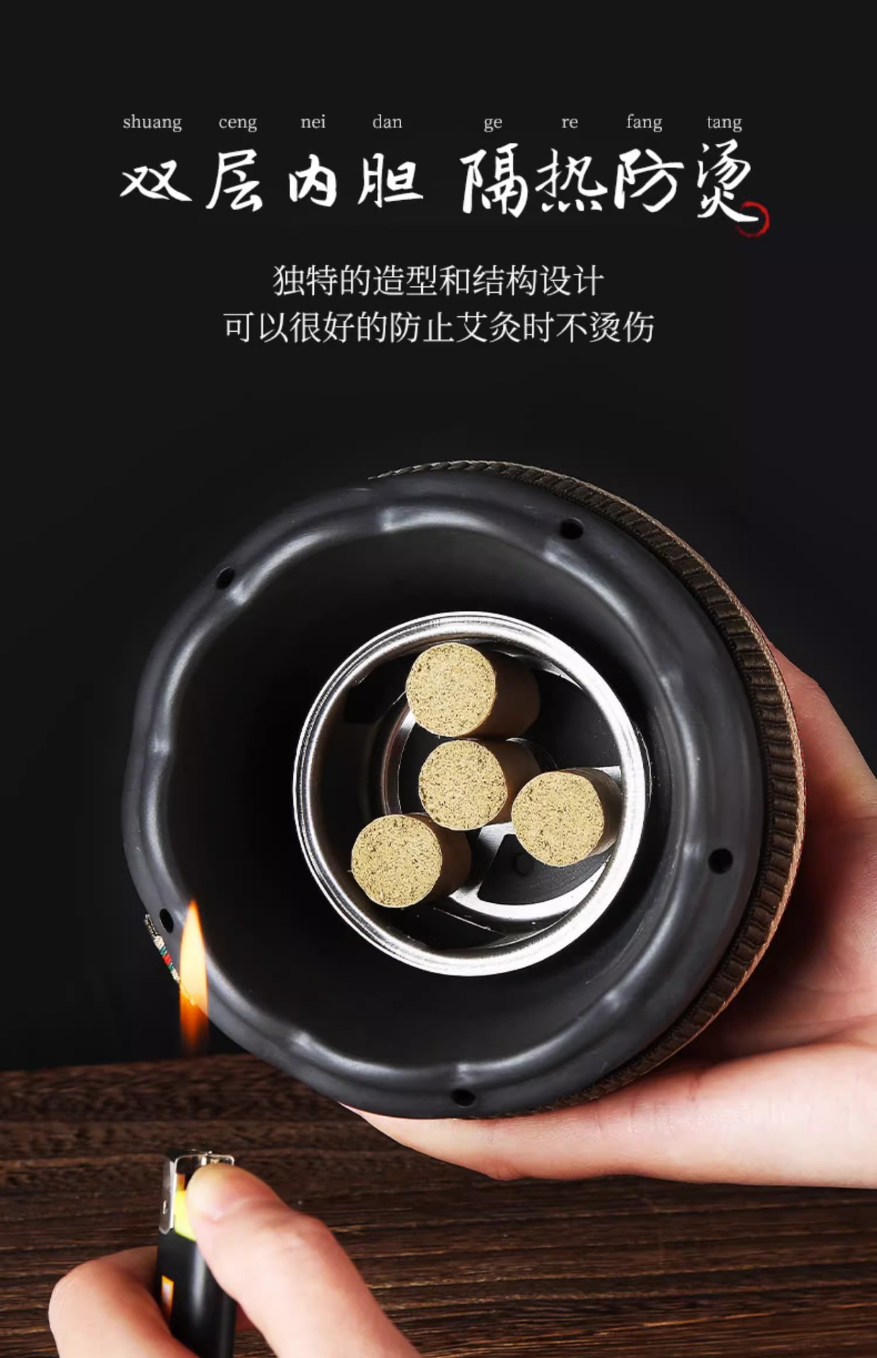 Bian Stone Lotus Moxibustion Jar Ceramic Warming Cup with 54 Moxa Sticks Acupoint Chart and Cloth Cover for Body Wellness quality and texture
