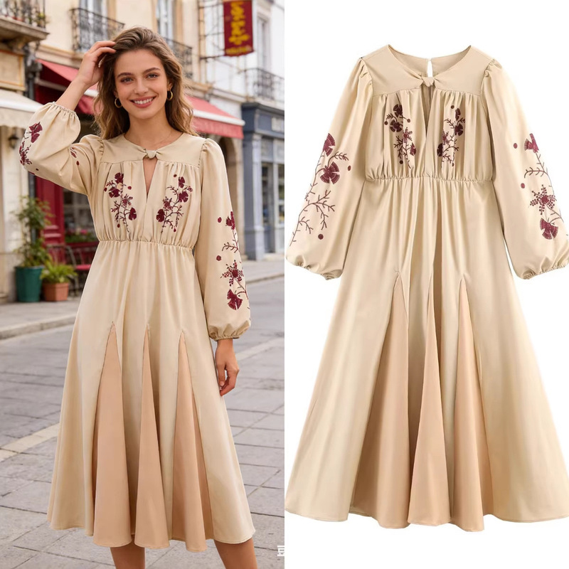 Z Brand Foreign Trade Cross-Border In-Stock European and American Style Women's Fashion 2026 Spring New Fashion Heavy Embroidery Long Dress Z Brand Foreign Trade Cross-Border In-Stock European and American Style Women's Fashion 2026 Spring New Fashion Heavy Embroidery Long Dress