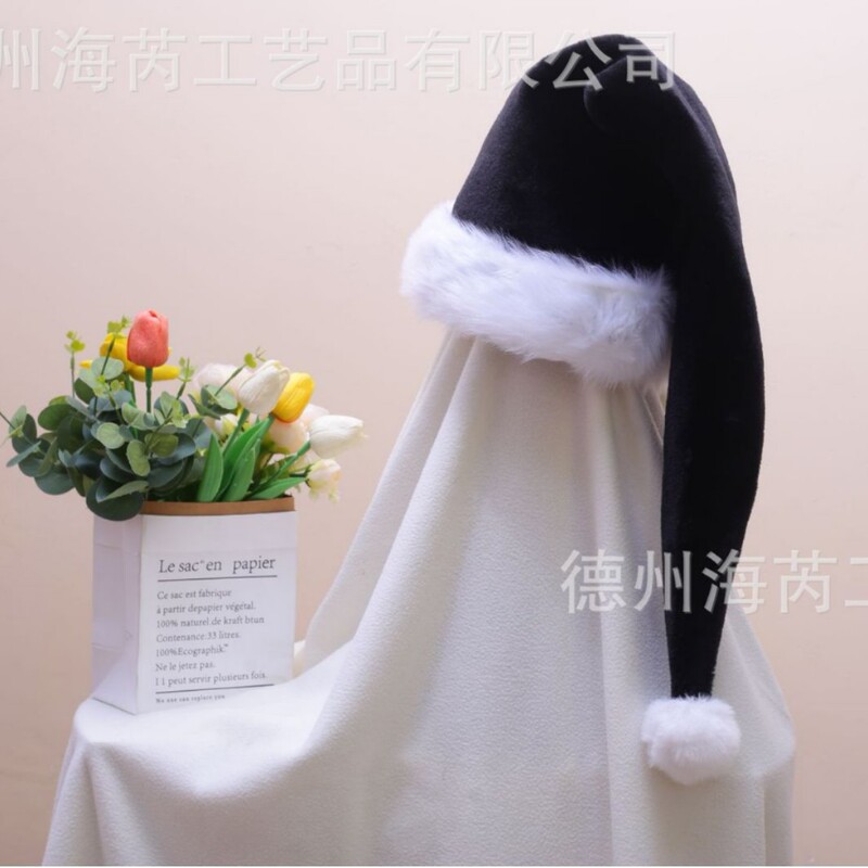 2025圣诞节装饰品红色蓝色黑色粉色圣诞树成人儿童长毛绒圣诞帽|undefined